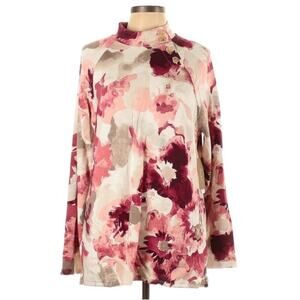 Chicos Cozisoft Button Turtleneck Lightweight Sweatshirt Watercolor Floral XL